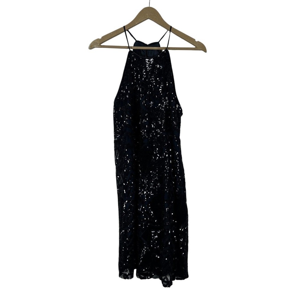 Everly DR7575 Sequin Halter Mini Dress Black Glam Evening Party Size L